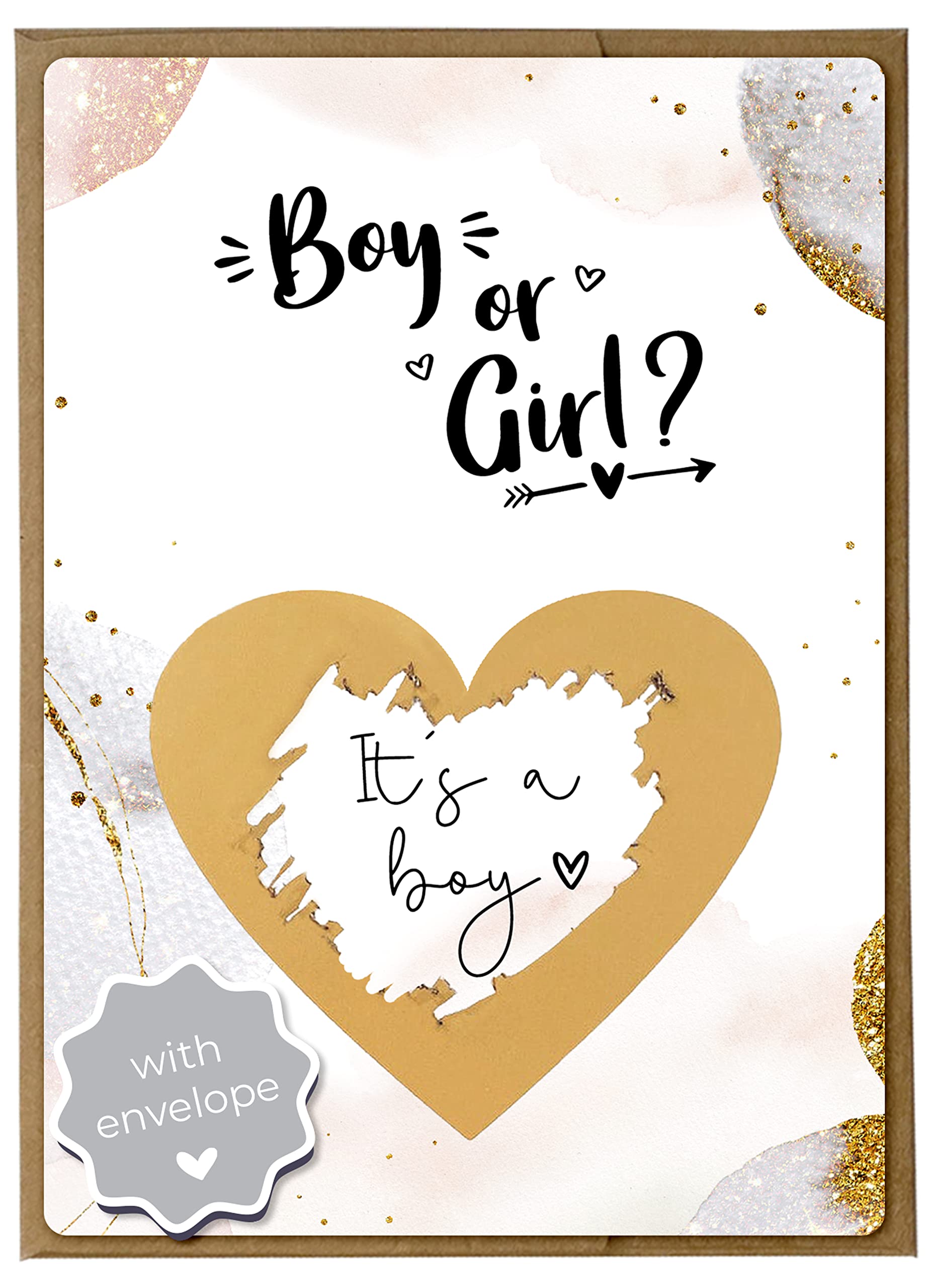 Joli Coon Pregnancy Announcement Scratch Off Card It's a Boy, with envelope