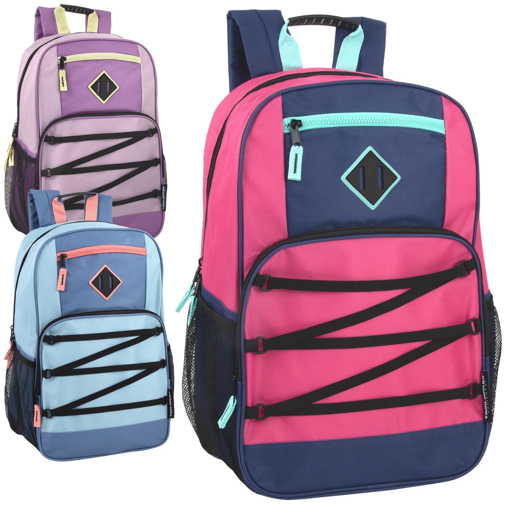 Trail maker Bulk Color Block Laptop Backpacks 24 Pack Wholesale Backpacks in Bulk for Homeless Adults Nonprofit (Female Color Pack)