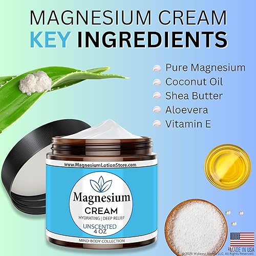 Miniatura 3 de Loción de magnesio sin perfume, crema tópica de magnesio para dormir, calambres y dolor en las piernas, relajación muscular, suplemento calmante e