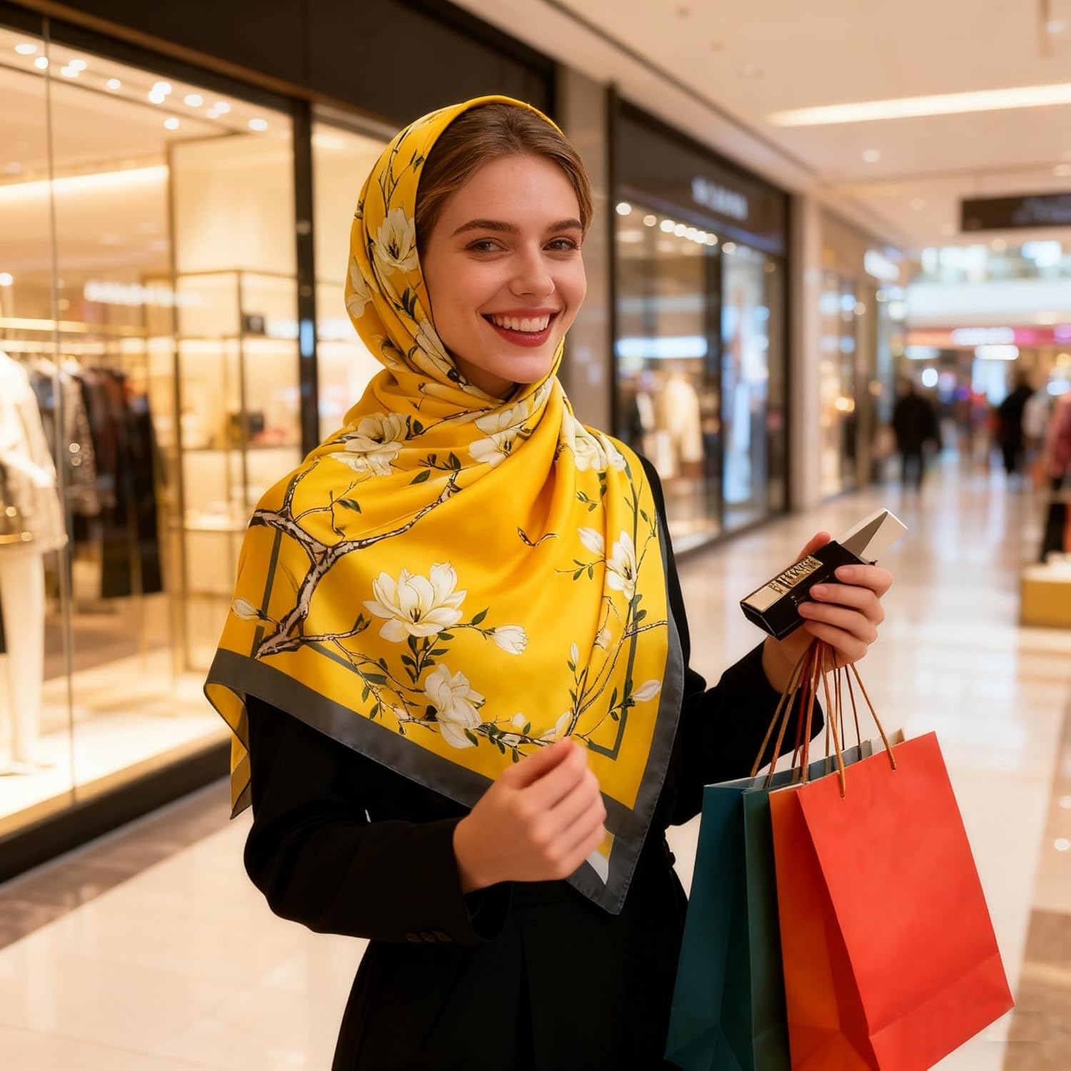 K-Elewon Large Square Scarf 43" Silk Scarf Fashion Scarves Silk Feeling Hair Wrapping Scarfs Night Sleeping Headscarf - Image 3