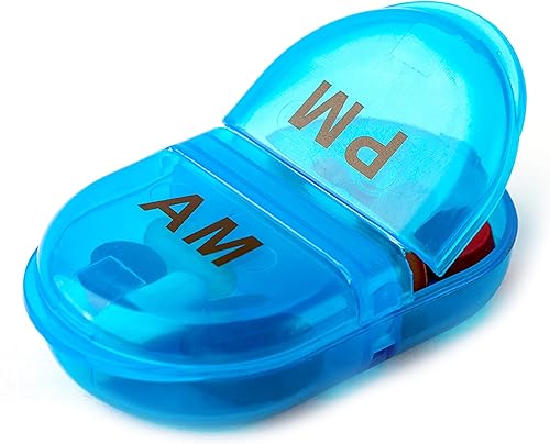 Deke Home - Pastillero AM PM, pastillero de 2 compartimentos para bolsillo o bolso, pequeño estuche de medicina diaria, pastillero de viaje,