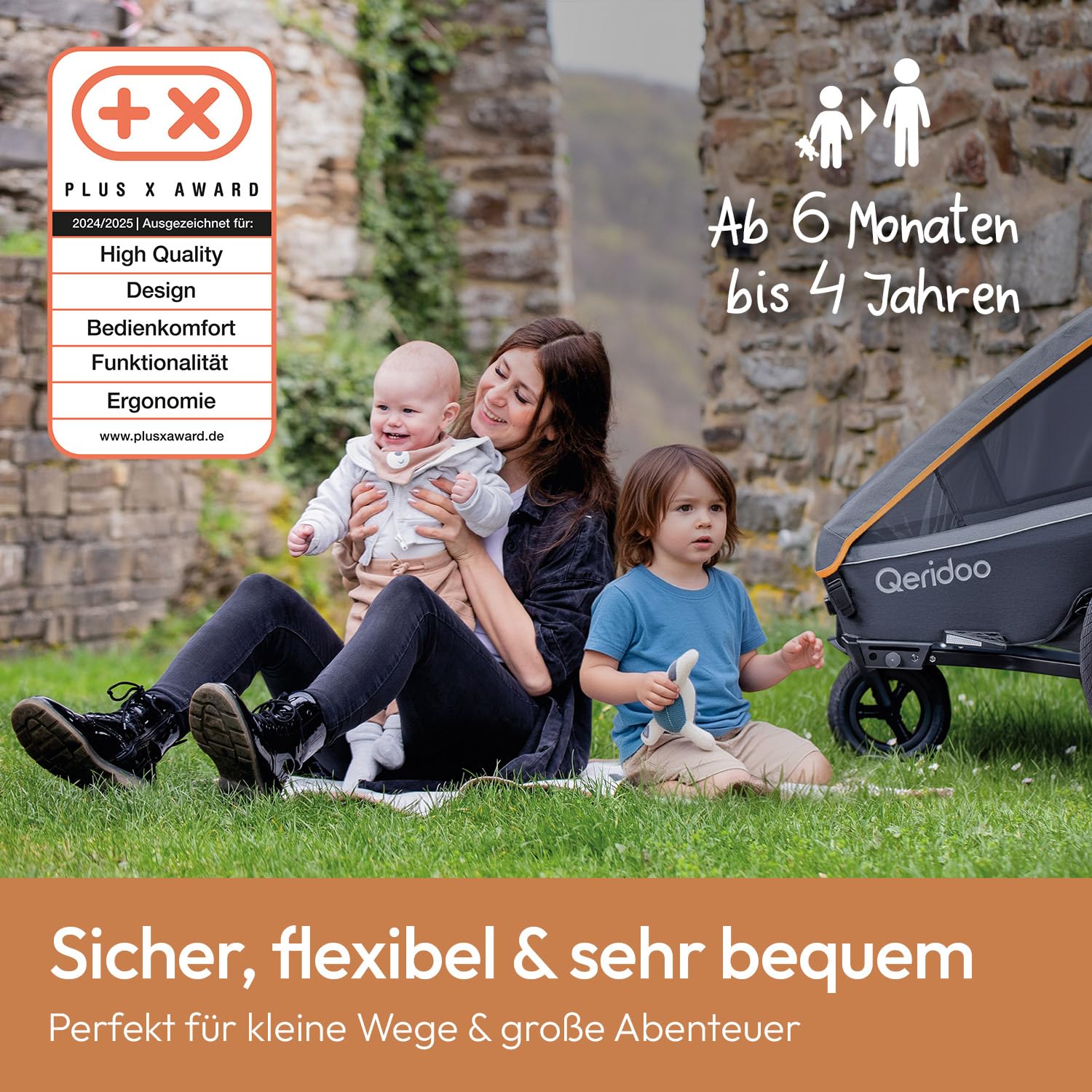Qeridoo Kidgoo 2 FIDLOCK Edition | Kinderfahrradanhänger 2 Kinder | Fahrrad Anhänger mit Federung & FIDLOCK Gurtsystem | Jogger Kinderwagen | Fahrradanhänger klappbar | Kinderbuggy 45L | Bike Trailer