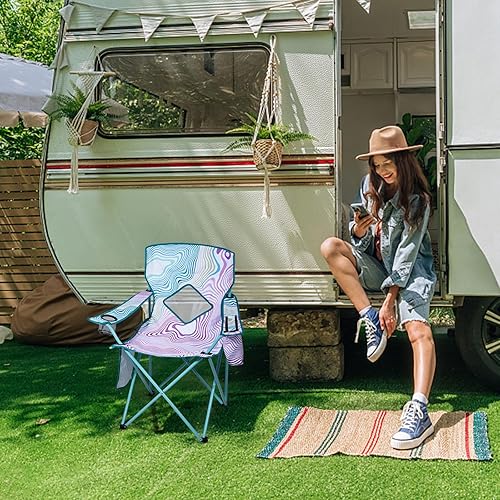 Miniatura 7 de Nazhura Paquete de 2 sillas plegables de camping con bolsa refrigeradora, respaldo de malla y bolsillo para portavasos (flor, paquete de 2)