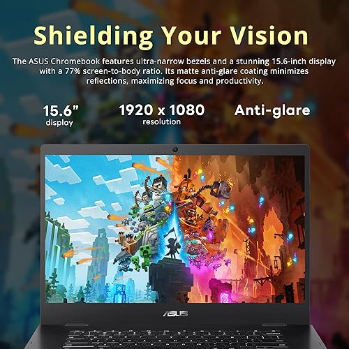 Vista 32 de Asus C523NA Chromebook 15.6'' HD portátil, procesador Intel Celeron N3350, 4 GB de RAM, memoria flash eMMC de 64 GB, gráficos Intel HD, cámara web