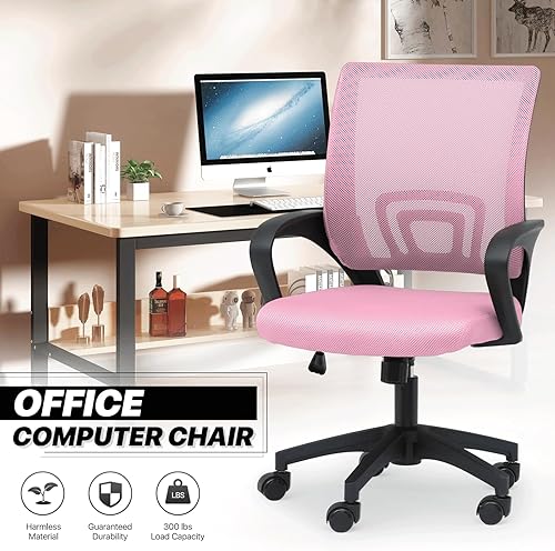 Miniatura 83 de MoNiBloom Silla de oficina de malla para el hogar, silla giratoria ergonómica con respaldo medio con asiento acolchado y reposabrazos, capacidad de