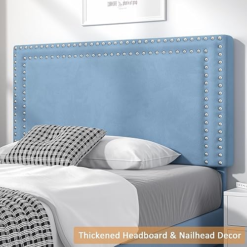 Miniatura 225 de VECELO Base de cama de tamaño matrimonial con cabecera tapizada ajustable, plataforma de listones de madera, diseño sin ruido, fácil montaje Negro