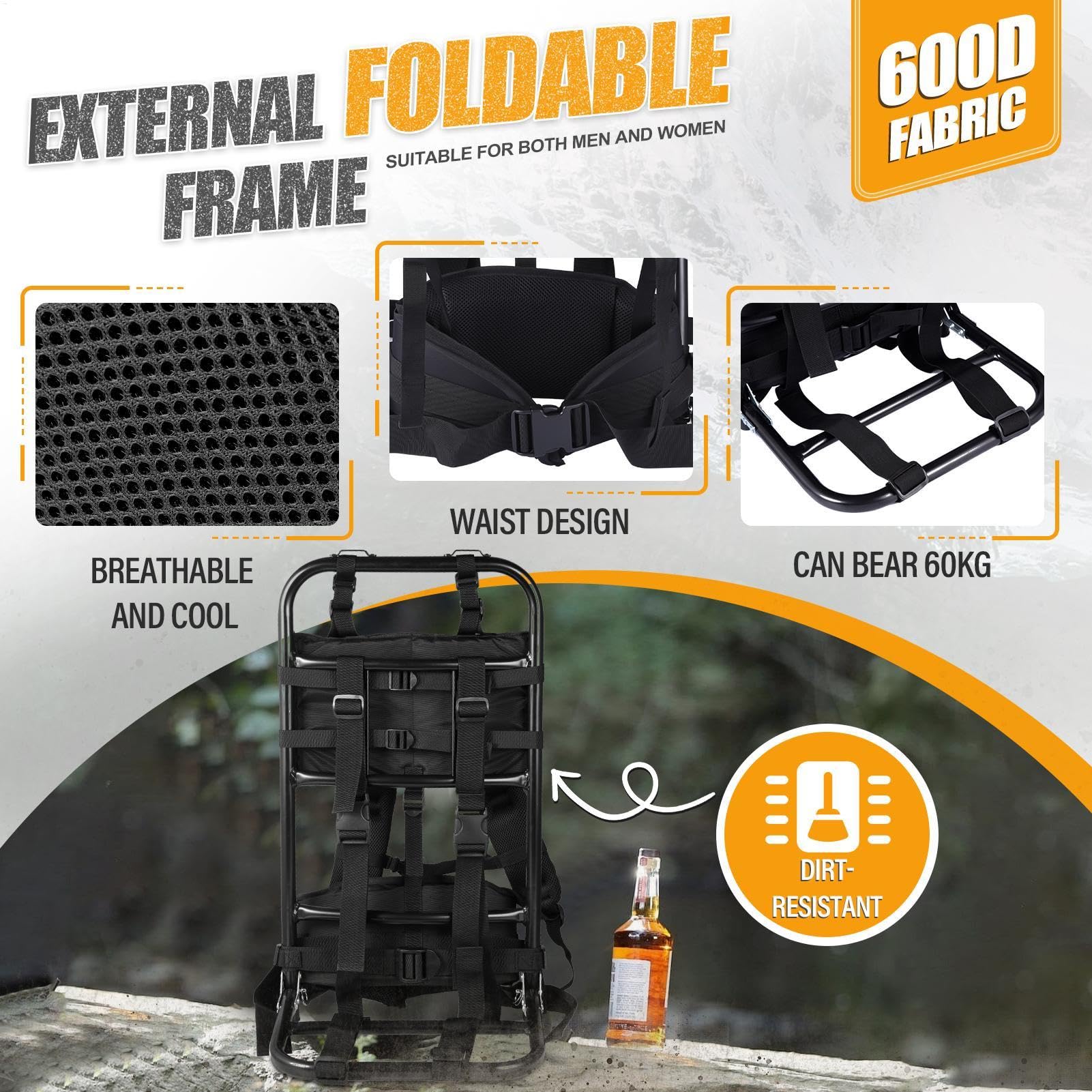 Stone Glacier Sky Archer 6400 Backpack, 6400 cu in, Ranger, Ultralight, Hydration Compatible, 150+ lb Load, Cordura 500, YKK Zippers, External Frame (50154-RG-OSFM)