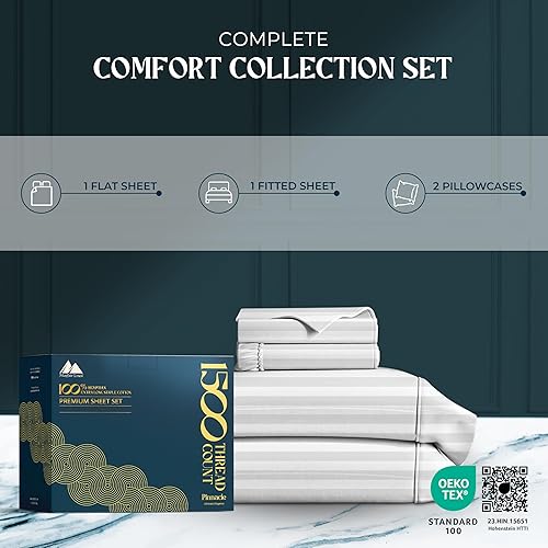 Miniatura 4 de Mayfair Linen Juego de sábanas King de algodón egipcio, 1500 hilos, 4 piezas, sábanas de algodón egipcio de damasco, tamaño King, sábanas