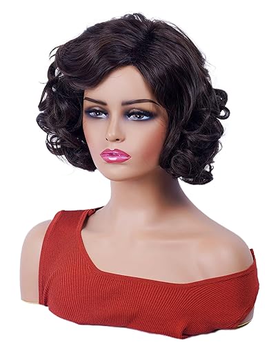 Miniatura 4 de Gerulyss Pelucas cortas de color marrón para mujer, peluca sintética completa rizada y natural para juegos de rol, Halloween, uso diario