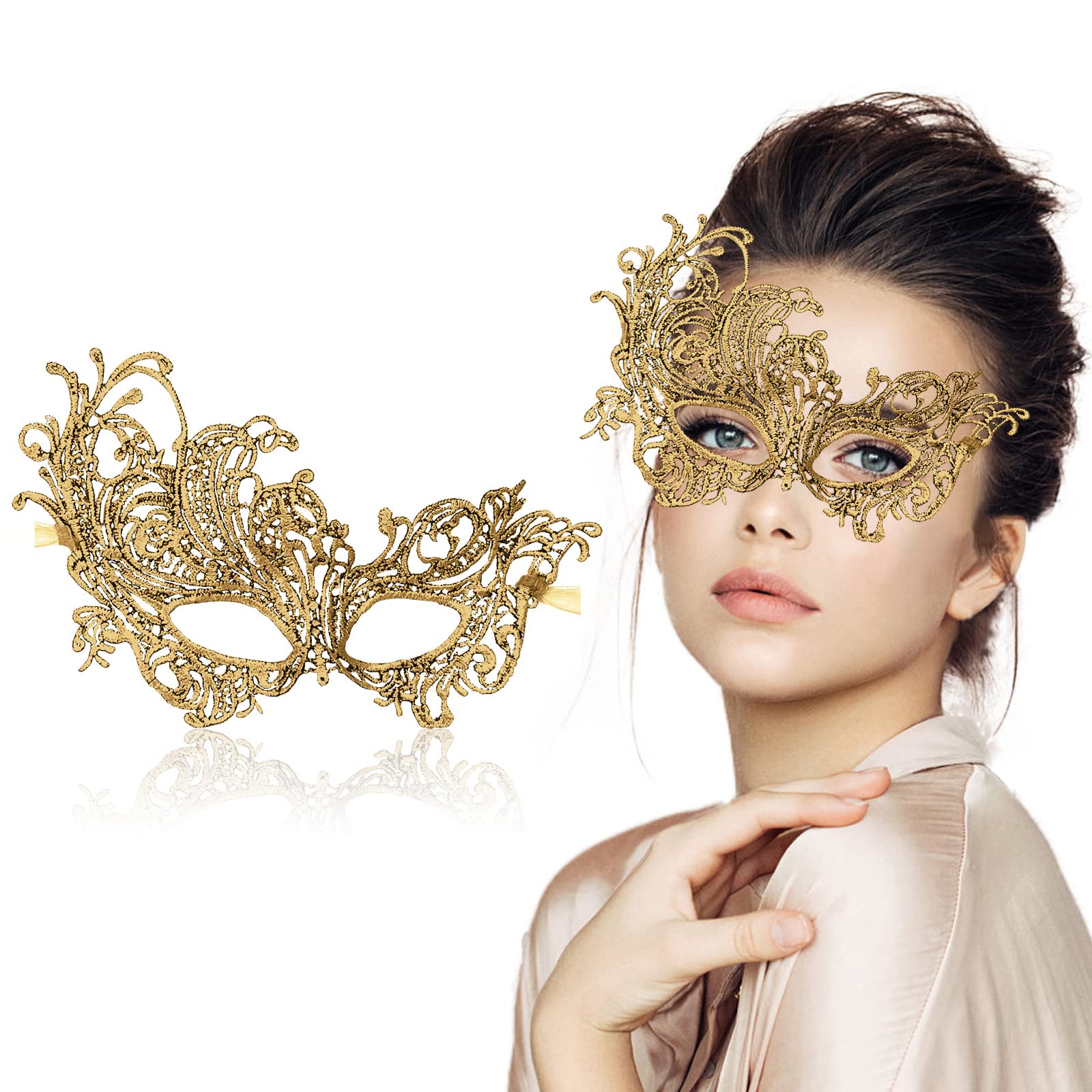 FunMularMasquerade Mask for Women Lace Masks Venetian Masquerade Party Costume Party Halloween Carnival Fit for Adults, Soft