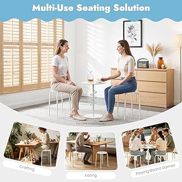 10 Pcs Plastic Stacking Stools, Stack Stools White Chairs with Metal Frame 17 Inch for Kids Adults Students Portable Classroom Home Kitchen Garden Office