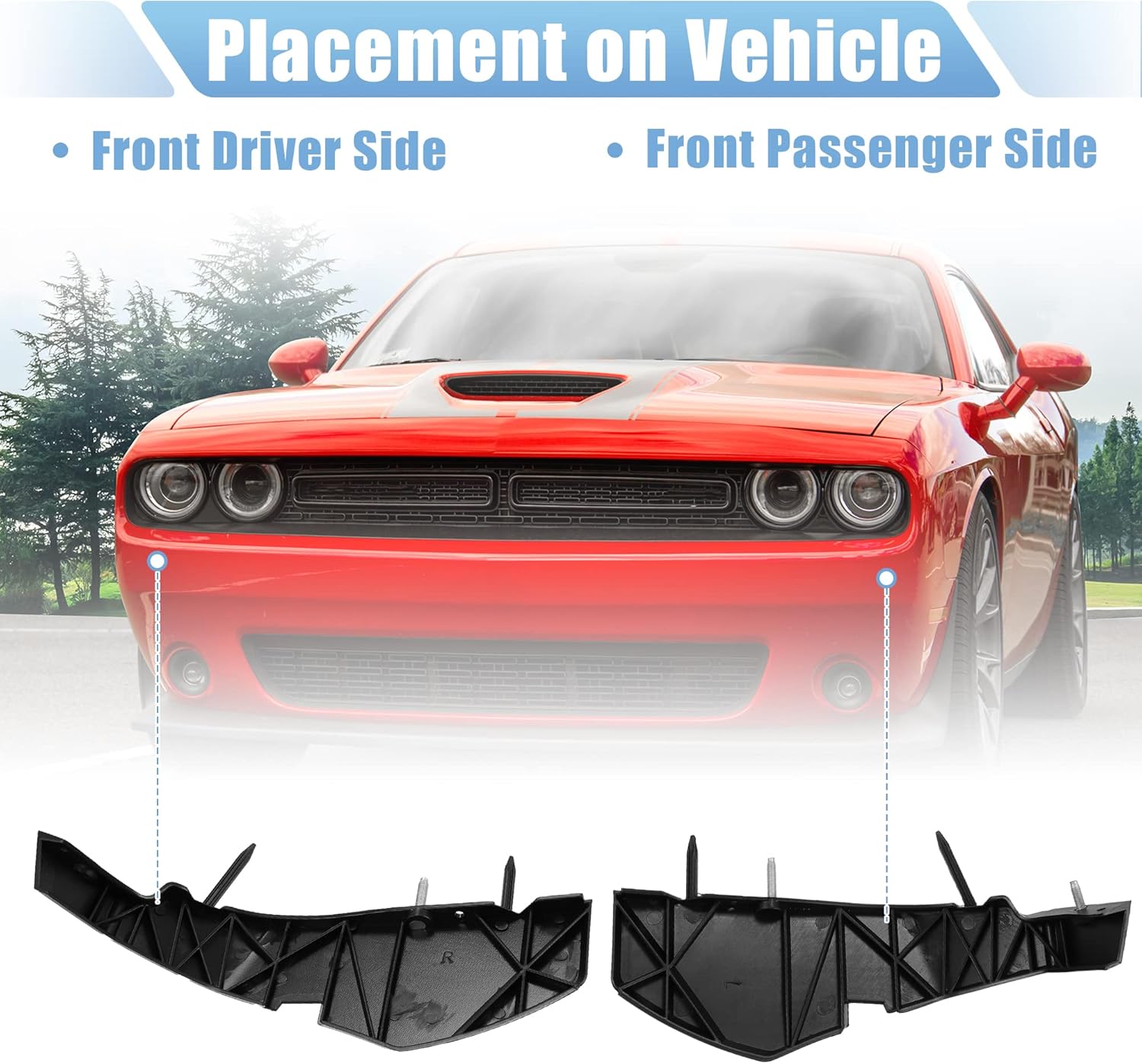 X AUTOHAUX Front Bumper Support Brackets Cover Retainer for Dodge Challenger 2015 2016 2017 2018 2019 2020 2021 2022 68375013AA 68259546AA Left Right