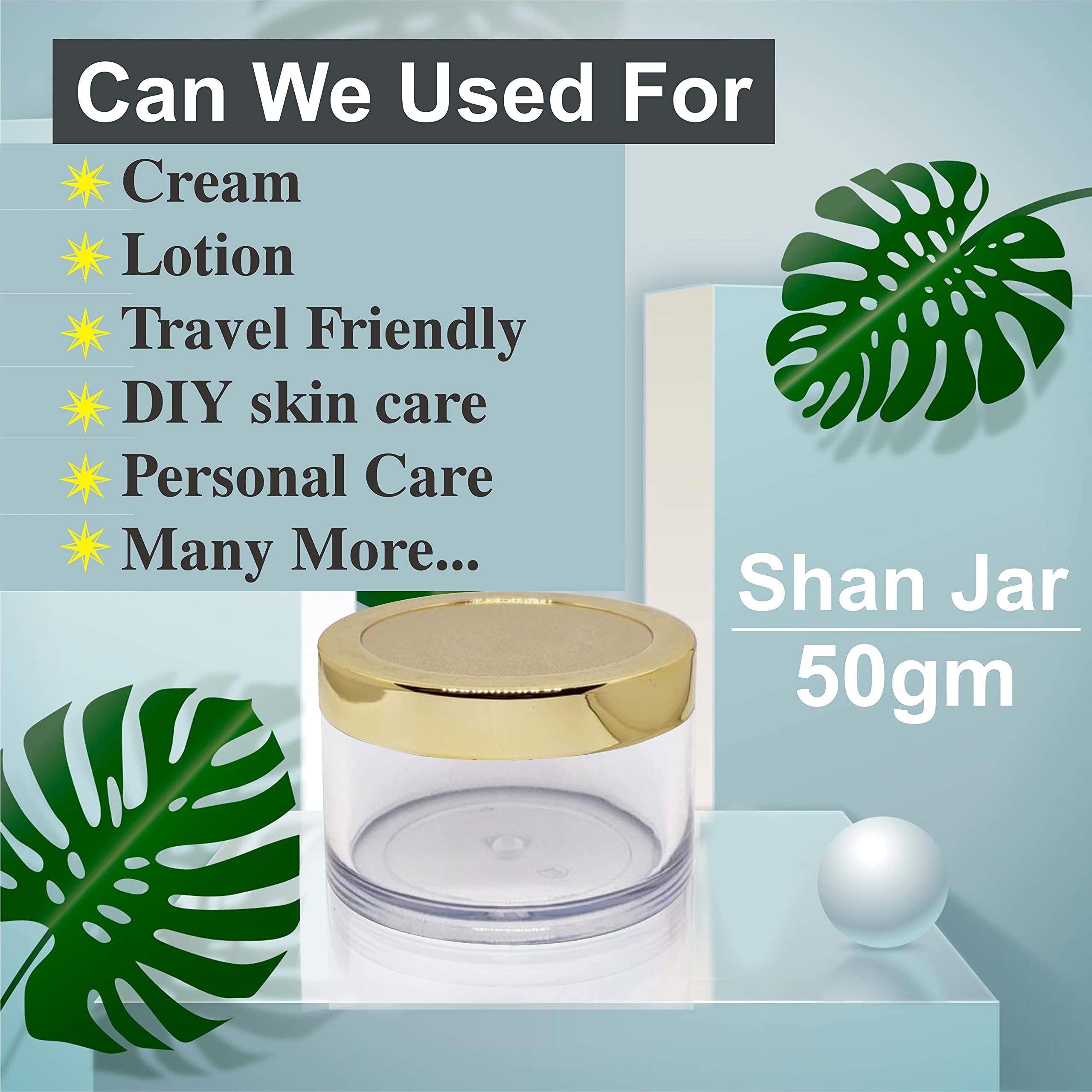Zenvista Empty Cosmetic Containers, Acrylic Jars, Small Containers For Cosmetics, Lip Balm Containers, Transparent Jar With Gold Cap-50gm (Pack of 5) 2