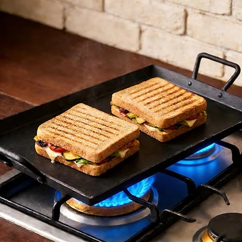 Miniatura 2 de Sartén de hierro fundido de 17.6 x 10 pulgadas, plancha de fondo plano para inducción, horno, gas, fogata, sartén antiadherente pre-sazonada