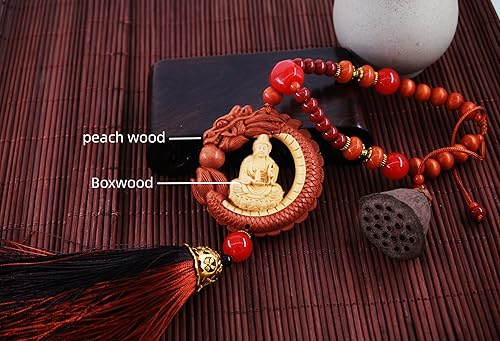 Miniatura 3 de Dije de Buda de protección para coche, suerte y bendición, seguridad y salud, Kwan Yin, GuanYin y dragón, madera de durazno, año nuevo chino