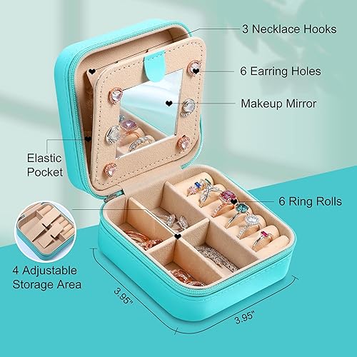 Miniatura 2 de Joyeros para mujer, joyero azul, caja organizadora de joyas personalizada, caja de joyería pequeña de artículos esenciales de viaje, joyero de viaje