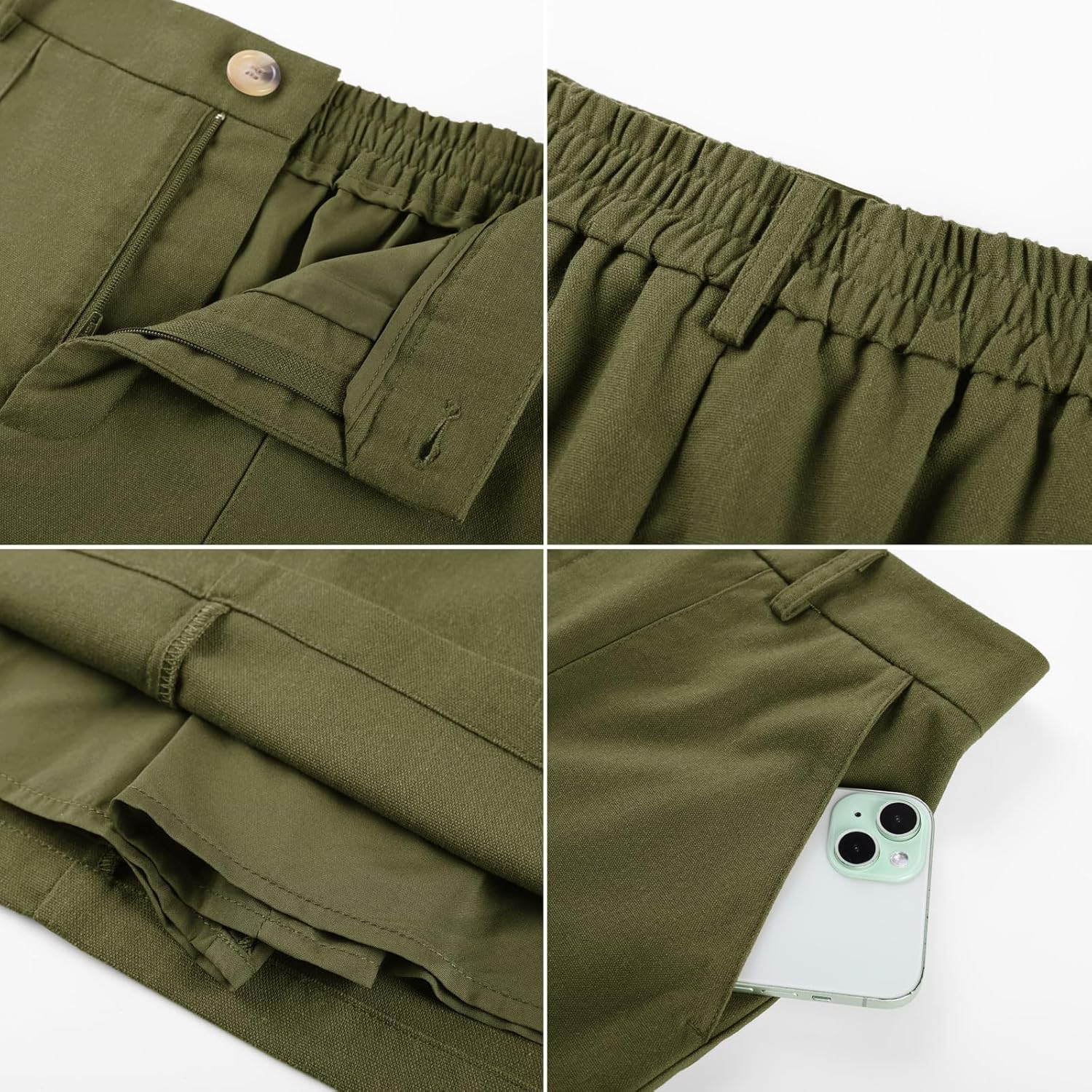 Kate Kasin Women's Linen Mini Skirt Skorts with Pockets, High Waisted A Line Skirt, Summer Skirts with Shorts Underneath - Image 4