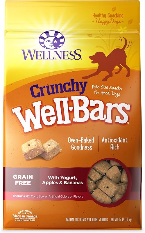 Wellness WellBars Crunchy Dog Training Treats, Natural, Grain Free, Yogurt, Apples and Banana Recipe, 45 oz Bag