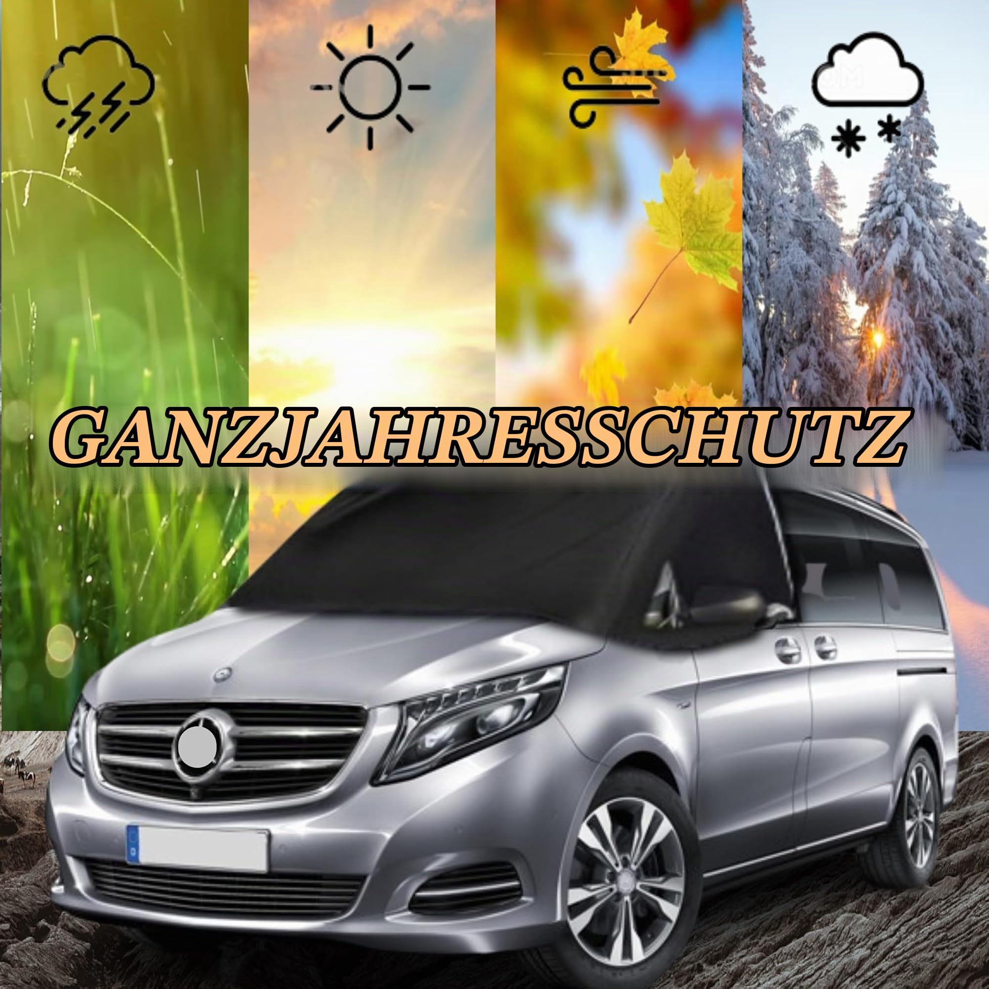 Sonnenschutz Frontscheibe für Mercedes Vito W447 2014-2024 | 600D Oxford Stoff, 100% Verdunkelung, UV-Schutz, Frostschutz & wetterfest. Thermomatte für Winter hält Kälte und Wärme ab
