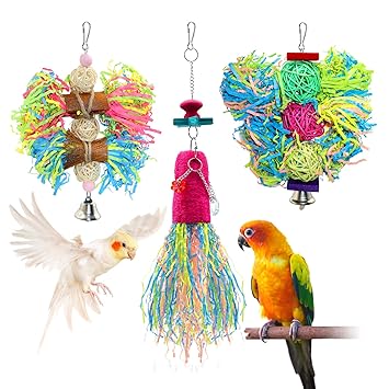 BWOGUE Bird Chewing Toys Parrot Shredder Toy Shred Foraging Hanging Cage Toy for Conure Cockatiel African Grey Amazon (3 Pack)