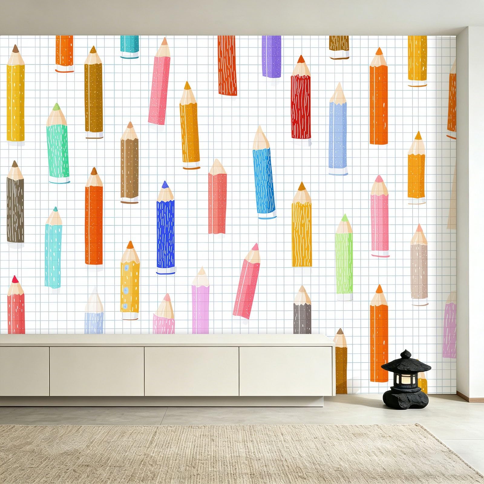Générique Carta da parati in tessuto non tessuto, 350 x 256 cm, motivo: quaderno a quadretti, foto panoramiche, decorazione da parete, facile da applicare per soggiorno, camera da letto cucina