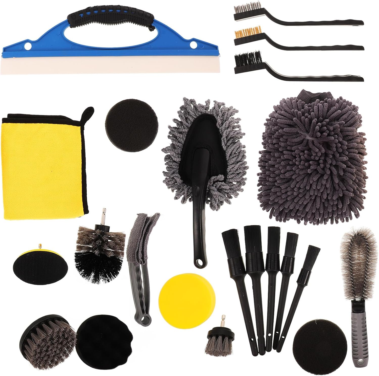 PRETYZOOM 23pcs Car Cleaning Brush Kit with Wheel Rim Cleaner and Interior Duster for Auto Detailing, Tire Scrub Brush and Dashboard Vent Tool Set for Exterior and Interior Maintenance