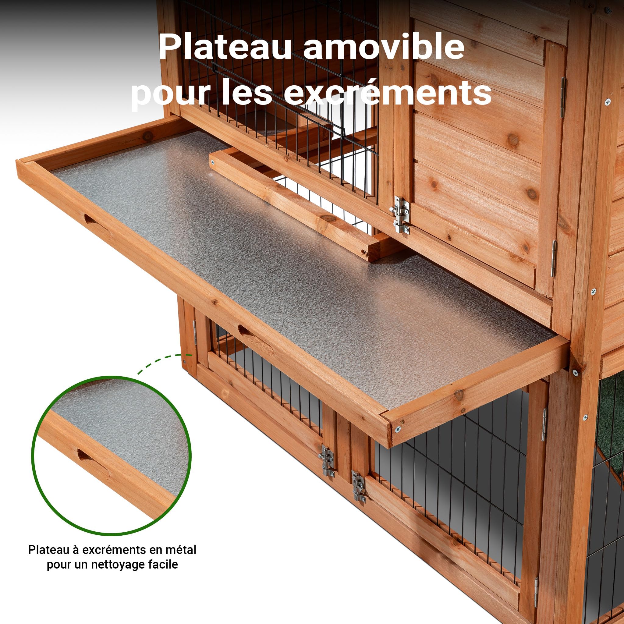 Wiltec Clapier – 1015 x 510 x 1000 mm – 2 étages – Toit bitumé – en Bois de Sapin – avec Rampe et Enclos – Abri Cage pour rongeurs Poulailler Lapinière Nichoir Espace Libre pour Petits Animaux