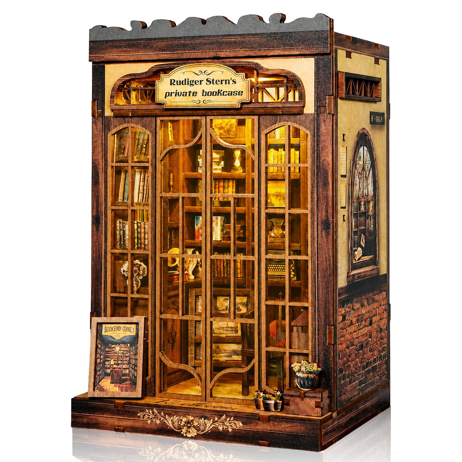 Book Nook Kit for Adults: CRIOLPO DIY Miniature Kit with LED Lights - 3D Wooden Puzzles with Dust Cover for Desk Library Bookshelf Decor