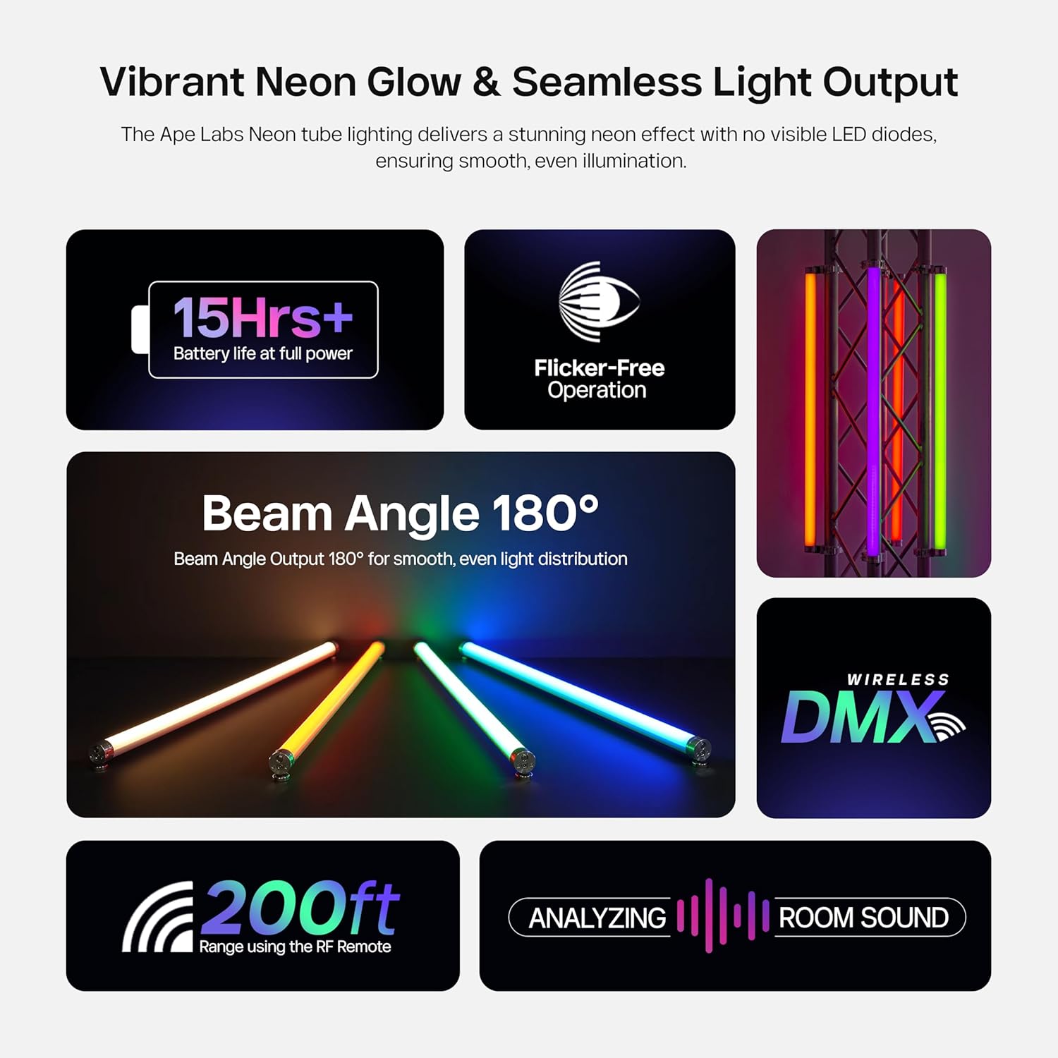 Ape Labs Neon Tube Lights Bars with AmberWhite Technology for Event Hall & Party Lighting - 70W Rechargeable Battery Operated LED Light with Remote & Wireless DMX App Controlled MusikMode - Set of 2