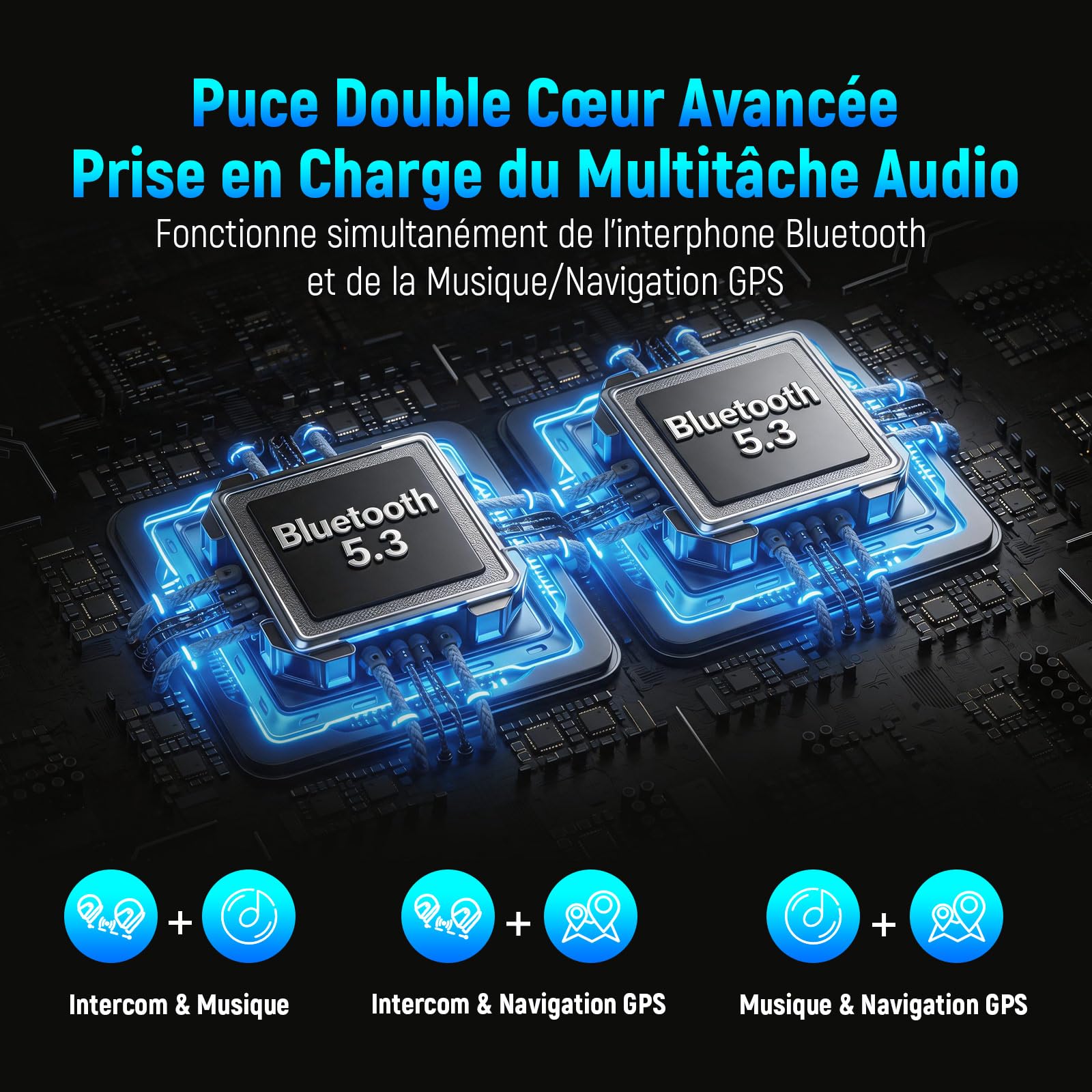 L2 Intercom Moto Bluetooth de 2 Voies, Multitâche Audio/Lumière RGB