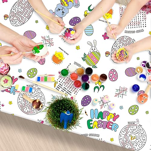 Miniatura 4 de Paquete de 3 manteles de Pascua para colorear para niños, mantel de papel de huevo de conejo de Pascua, mantel rectangular desechable para niños,