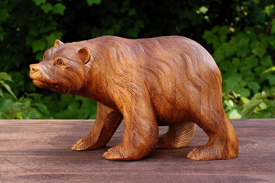 Amazon.co.jp: G6コレクション 木製 手彫り 歩く熊の像 手作り