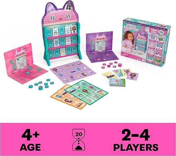 Gabbys Dollhouse, Games HQ Checkers Tic Tac Toe Memory Match Go Fish Bingo Cards Board Games Toy Gift Netflix Party Supplies, for Kids Ages 4 and up