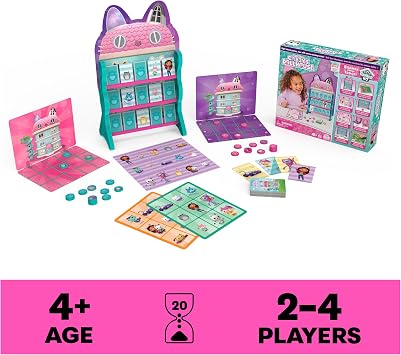 Gabbys Dollhouse, Games HQ Checkers Tic Tac Toe Memory Match Go Fish Bingo Cards Board Games Toy Gift Netflix Party Supplies, for Kids Ages 4 and up