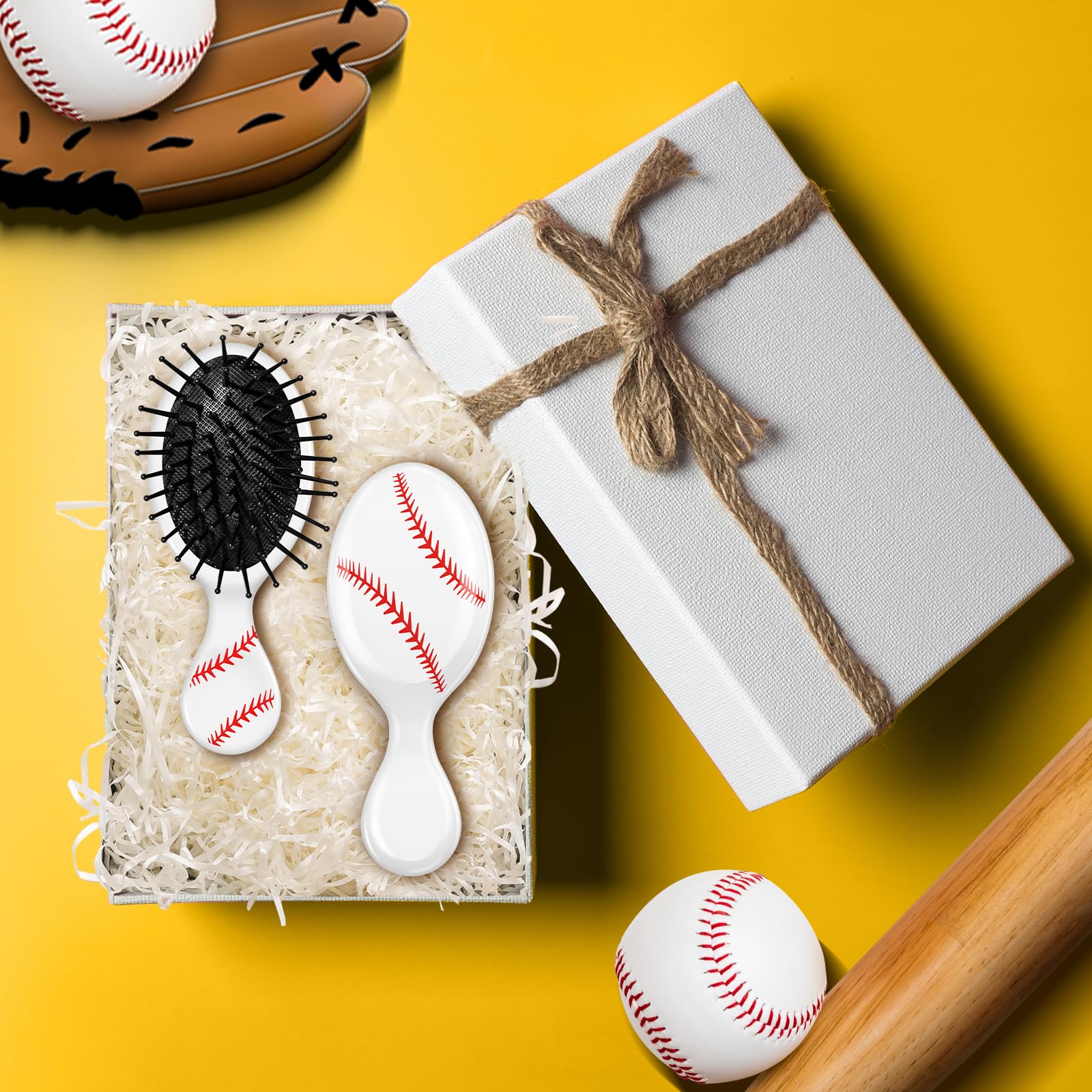 Baseball-Mini-Entwirrungsbürste, Mini-Reise-Haarbürste, Kunststoff-Entwirrungsbürste, kein Verheddern, weiche, flexible Borsten für glattes, lockiges, dickes Haar, für Baseball, Teamgeschenk, Sport
