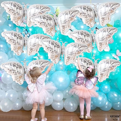 Miniatura 3 de KatchOn, Globos grandes de mariposa plateados, 38 pulgadas, paquete de 12, suministros de fiesta de cumpleaños de mariposa, globo de papel de