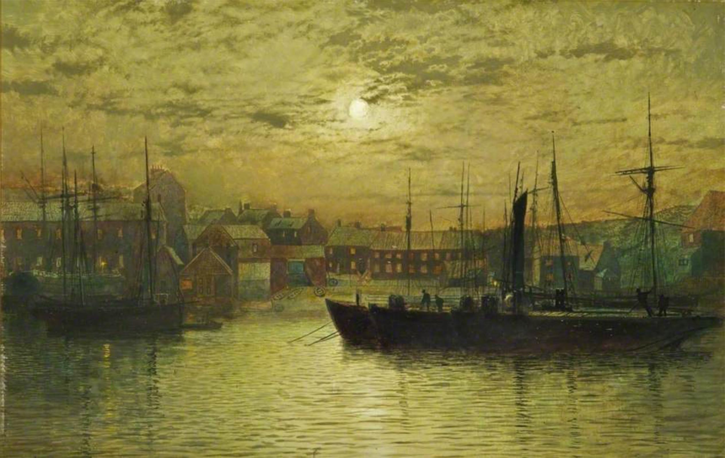Cuadro en lienzo Il Porto Di Whitby Di Moonlight Grimshaw para decoración vertical de pared 60x90 5