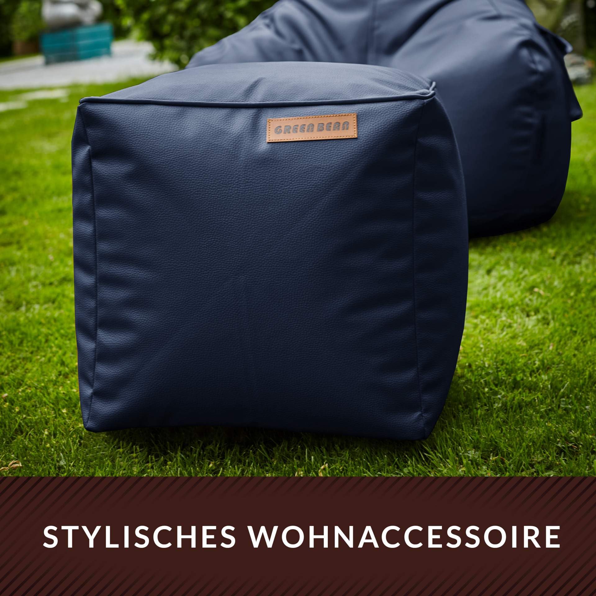 Green Bean Sitzhocker aus Kunstleder - Pouf mit EPS Perlen Füllung - 40 x 40 cm - perfekte Ergänzung zum Sitzsack - Sitzwürfel Sitzkissen Hocker Fußhocker - Dunkelblau