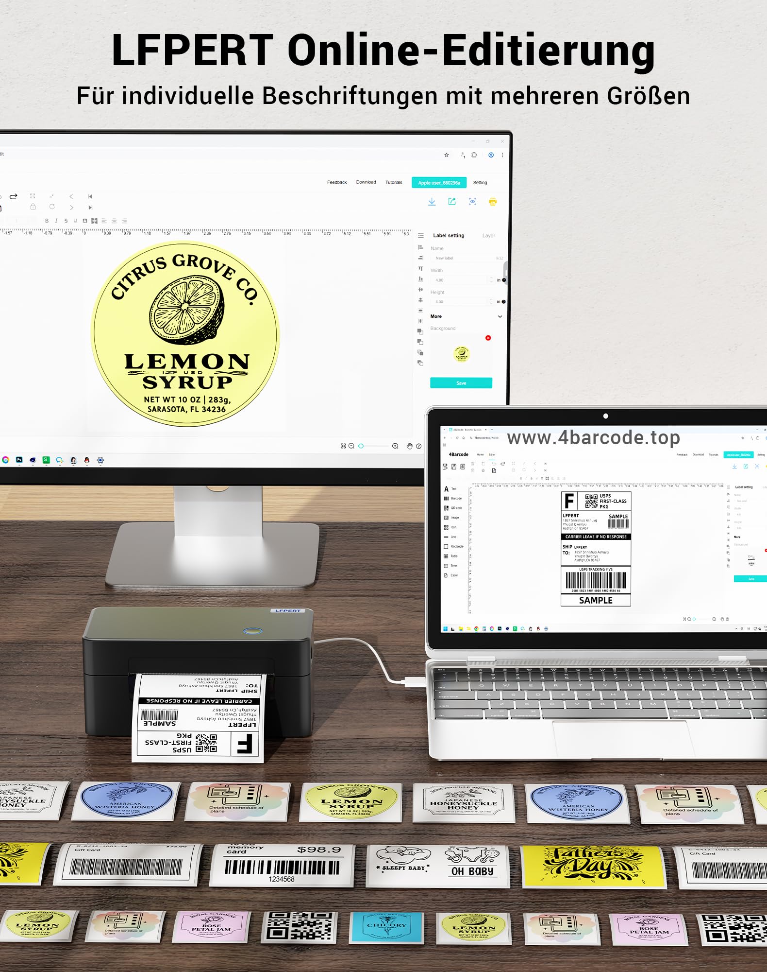 DB402 Etikettendrucker DHL - Thermodrucker USB für Shopify, Etsy, DHL, DPD, GLS, UPS, mit 20 Etiketten - 4x6 Versandetiketten Drucker Kompatibel mit Windows, Mac, Linux, Chromebook,Tiefschwarz