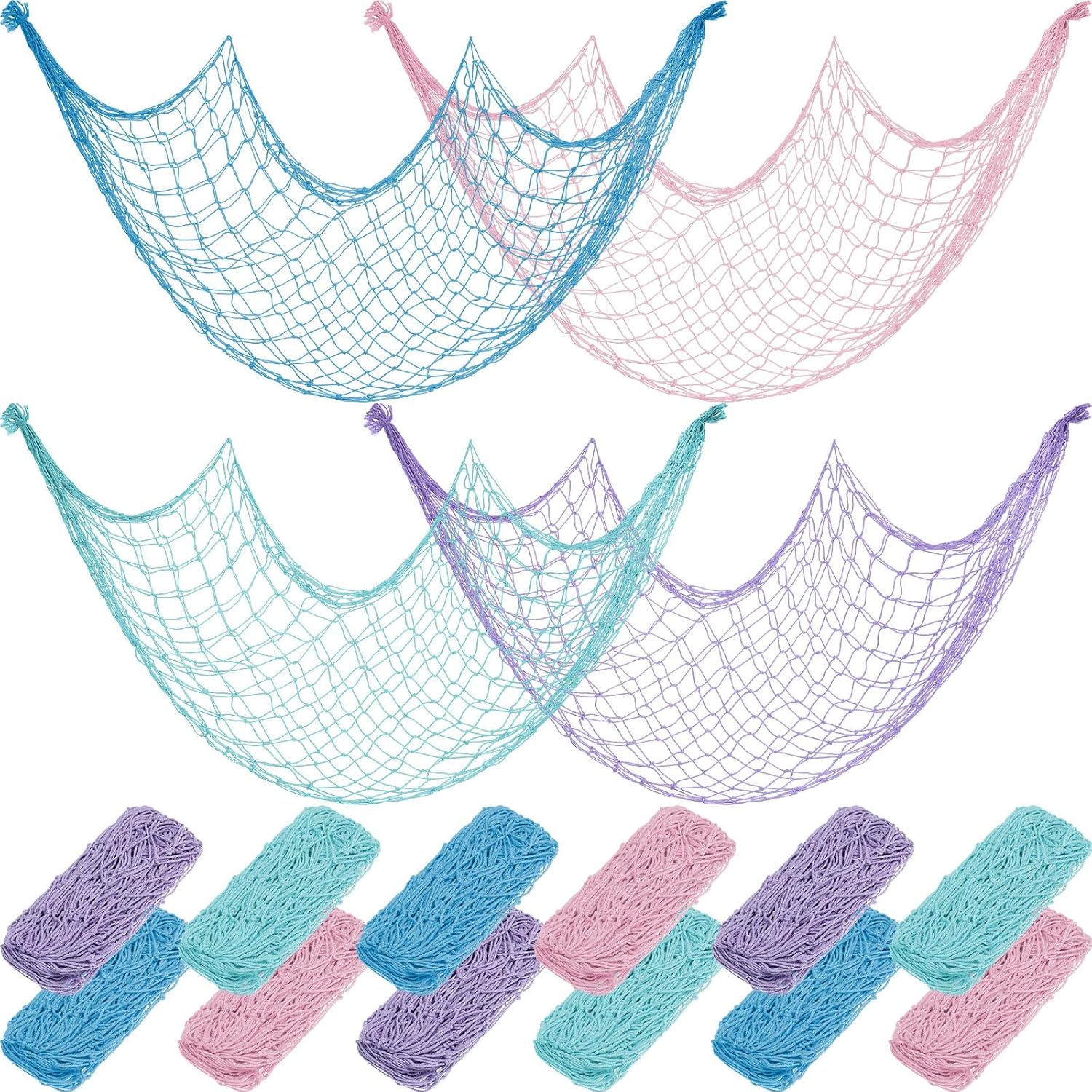 Wesnoy 12 Pack Nature Fish Net Wall Decoration 80 x 40 Inch Decorative Fishing Net Beach Theme Under The Sea Decor for Beach Mermaid Ocean Birthday Wedding Photography Wall Decoration Hawaiian Party