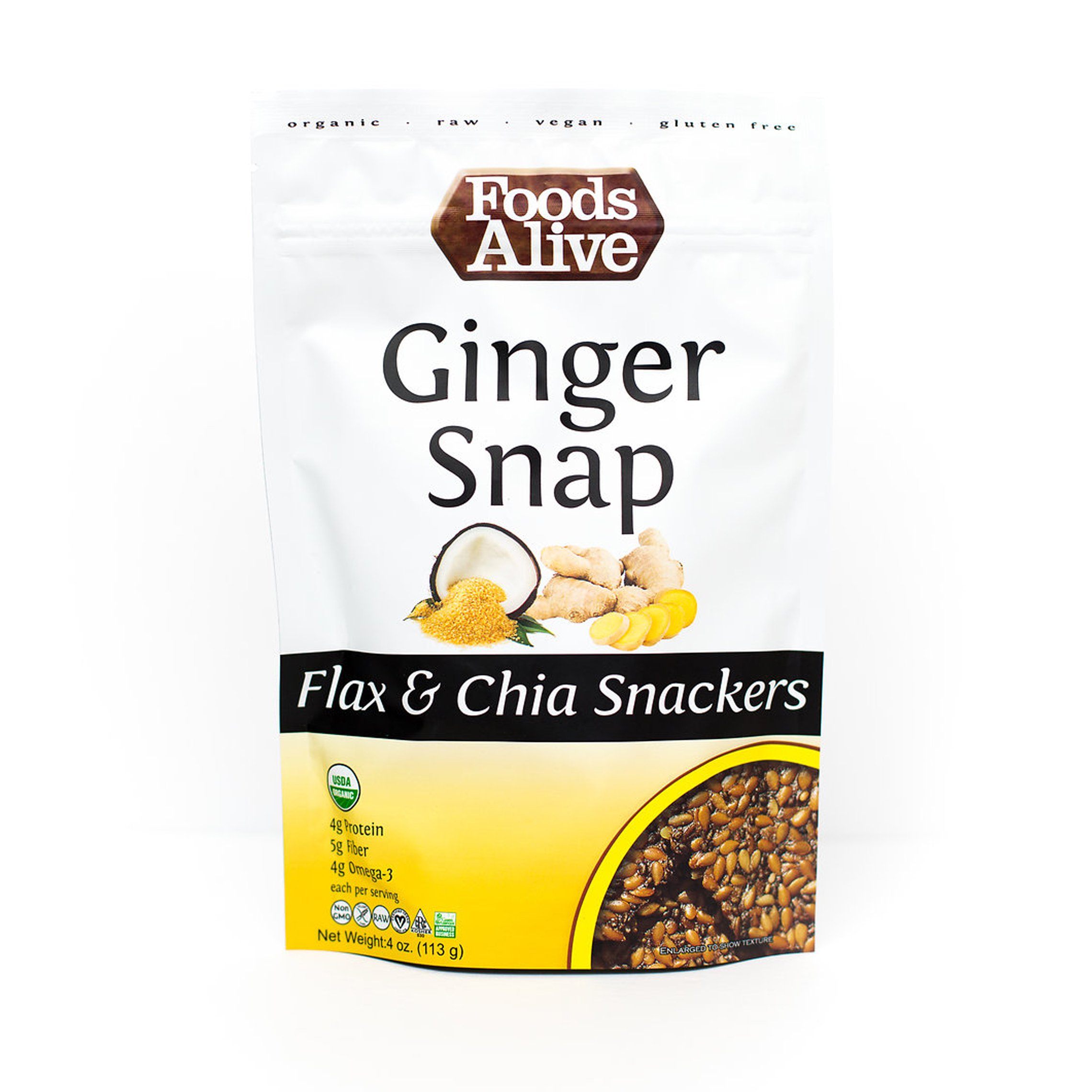 Foods Alive Ginger Snap Flax and Chia Snackers, 4 Ounce