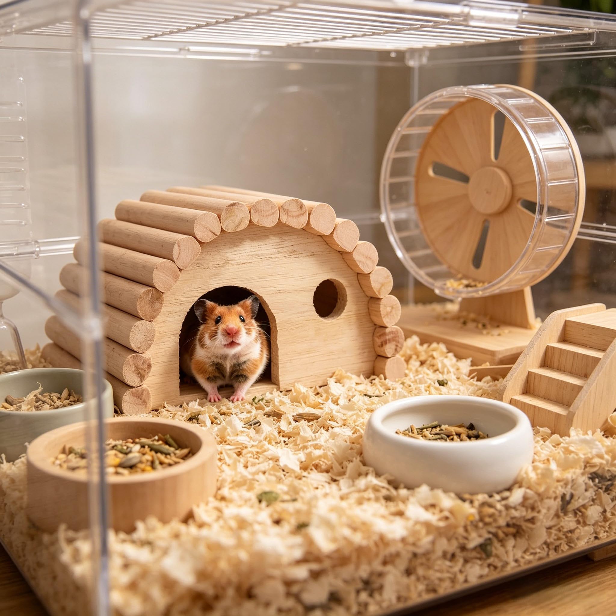 Hamsterhaus Aus Holz, Belüftetes, Gewölbtes Versteck, Gemütliches Käfignest Für Zwerghamster, Rennmäuse Und Andere Kleintiere, Ideal Zum Spielen Und Schlafen