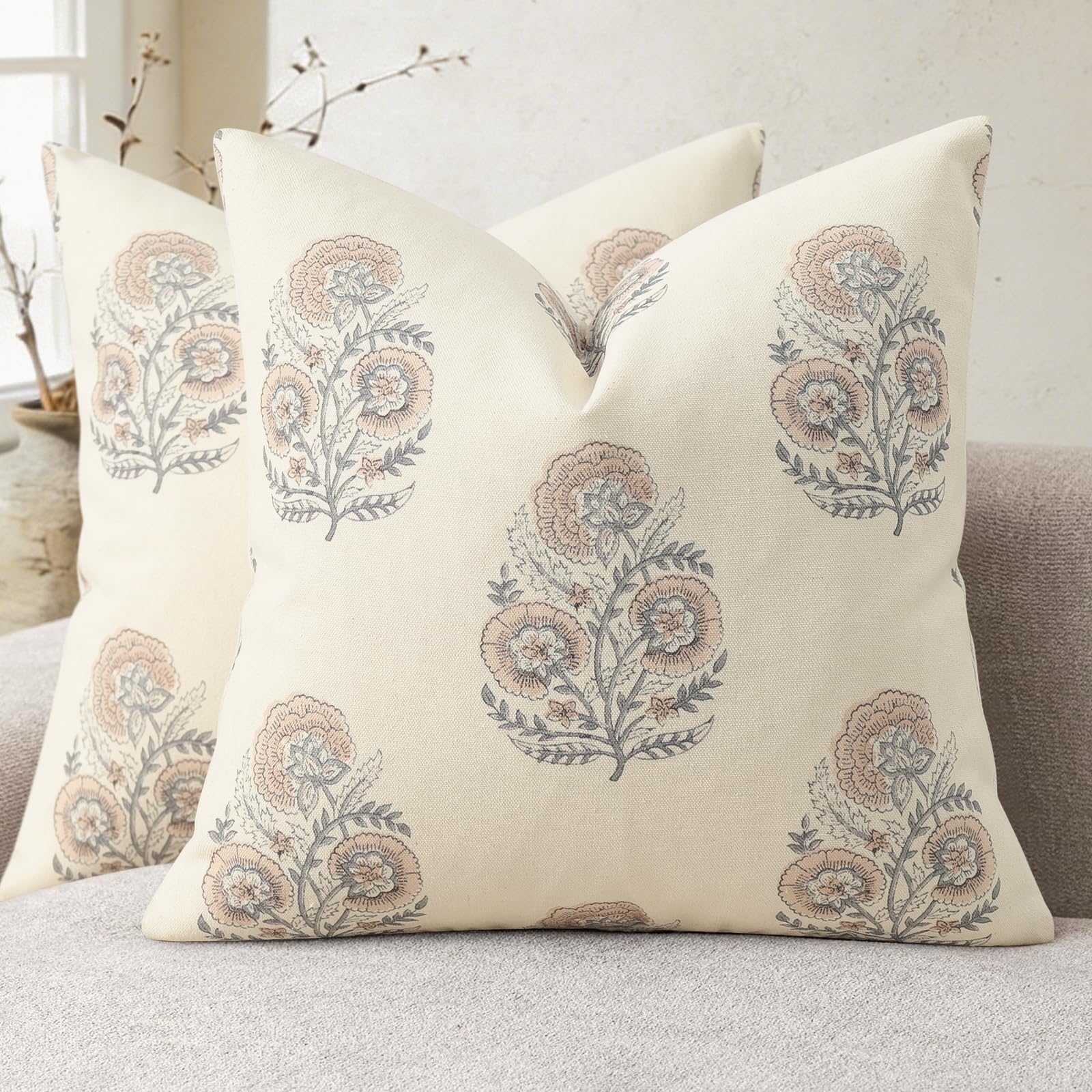 YCOLL Vintage Blumendruck Kissenbezug 40x40 2er Set Blumen Kissenbezüge, Sofakissen, Modernes Design Dekokissen für Sofa, Couch, Stuhl, Bett, Wohnzimmer Heimdekoration,