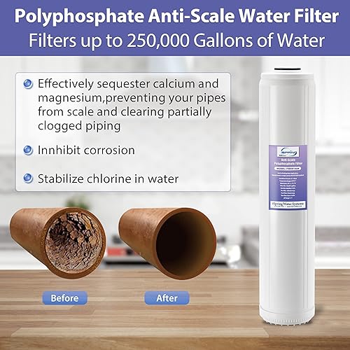 Miniatura 3 de iSpring F3WGB32BKDS - Filtro de agua de 3 etapas para toda la casa de 4.5 x 20 pulgadas, paquete de repuesto con filtro de agua de polifosfato