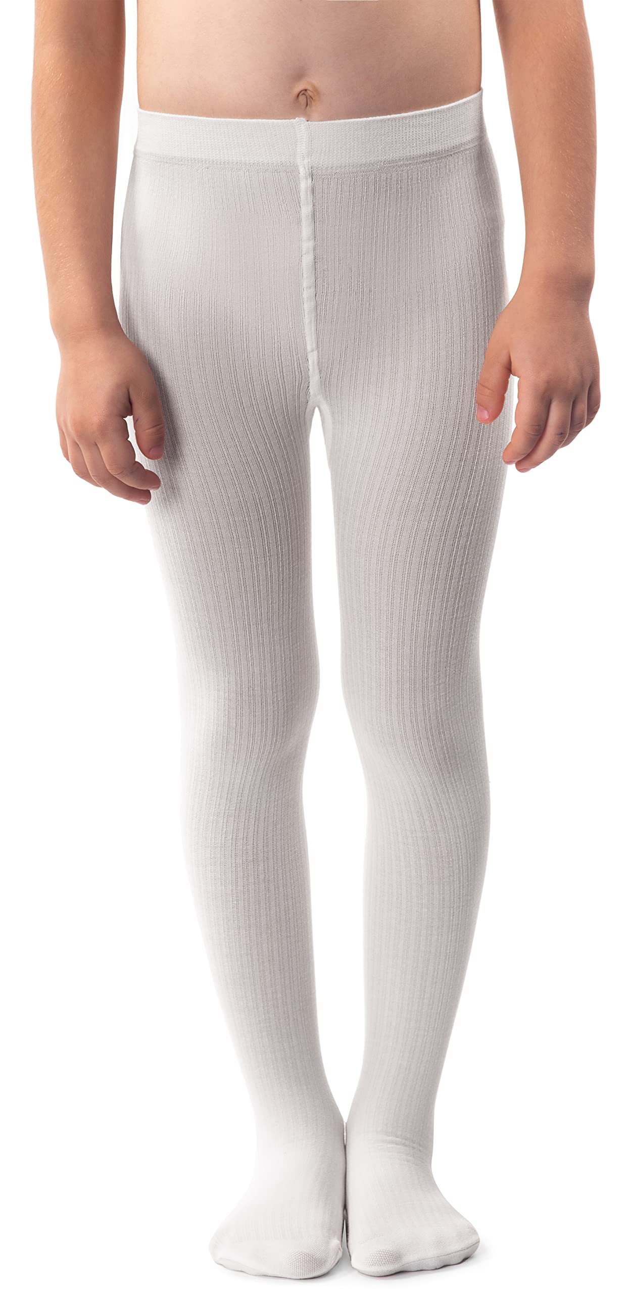 Noq Girls Bianco Plain Knit Tights Footed Warm Opaque School Kid Stockings Ballet Dance Show Nursery, 8/9 Years