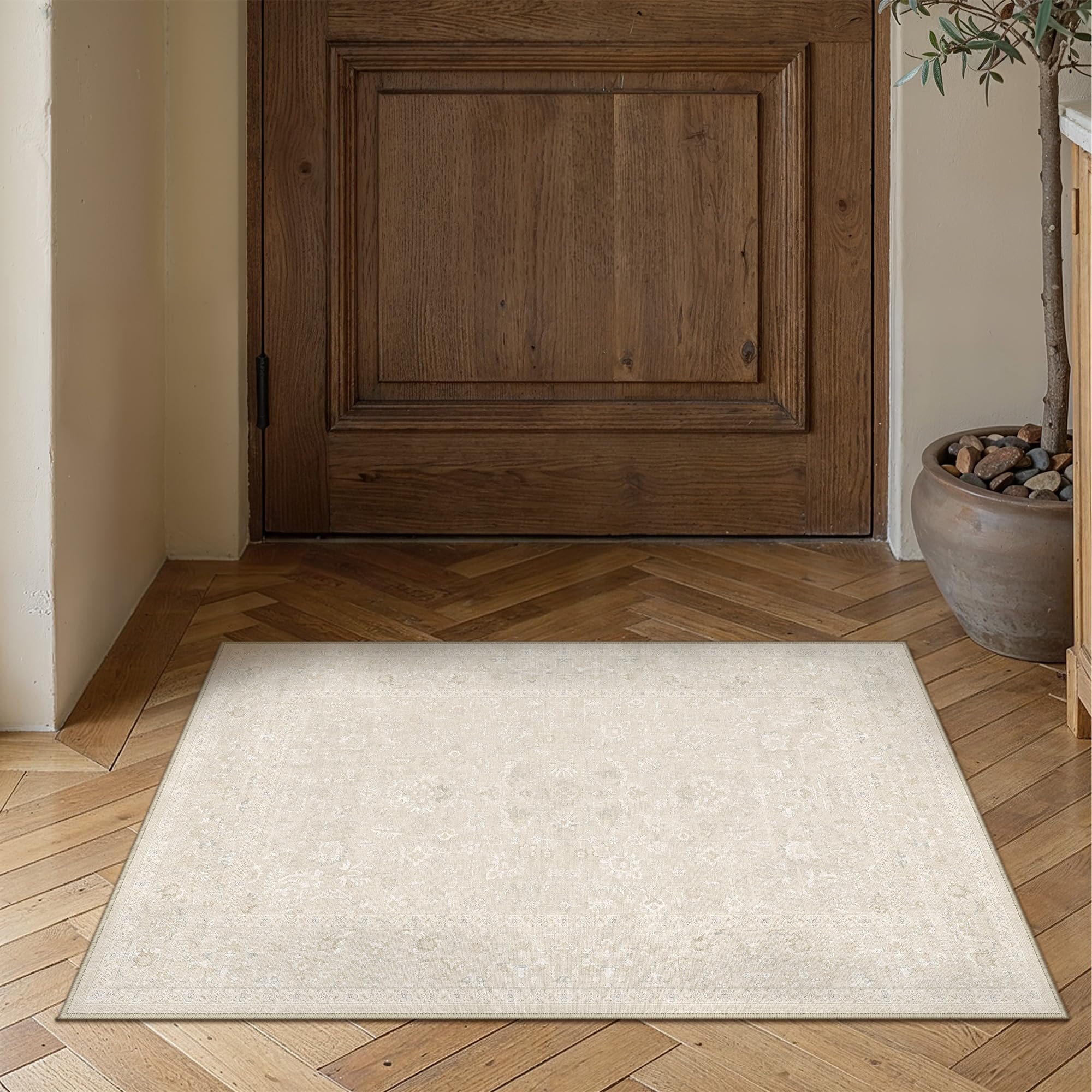 PureCozy 2x3 Beige Area Rug Washable Vintage Non Slip Carpet