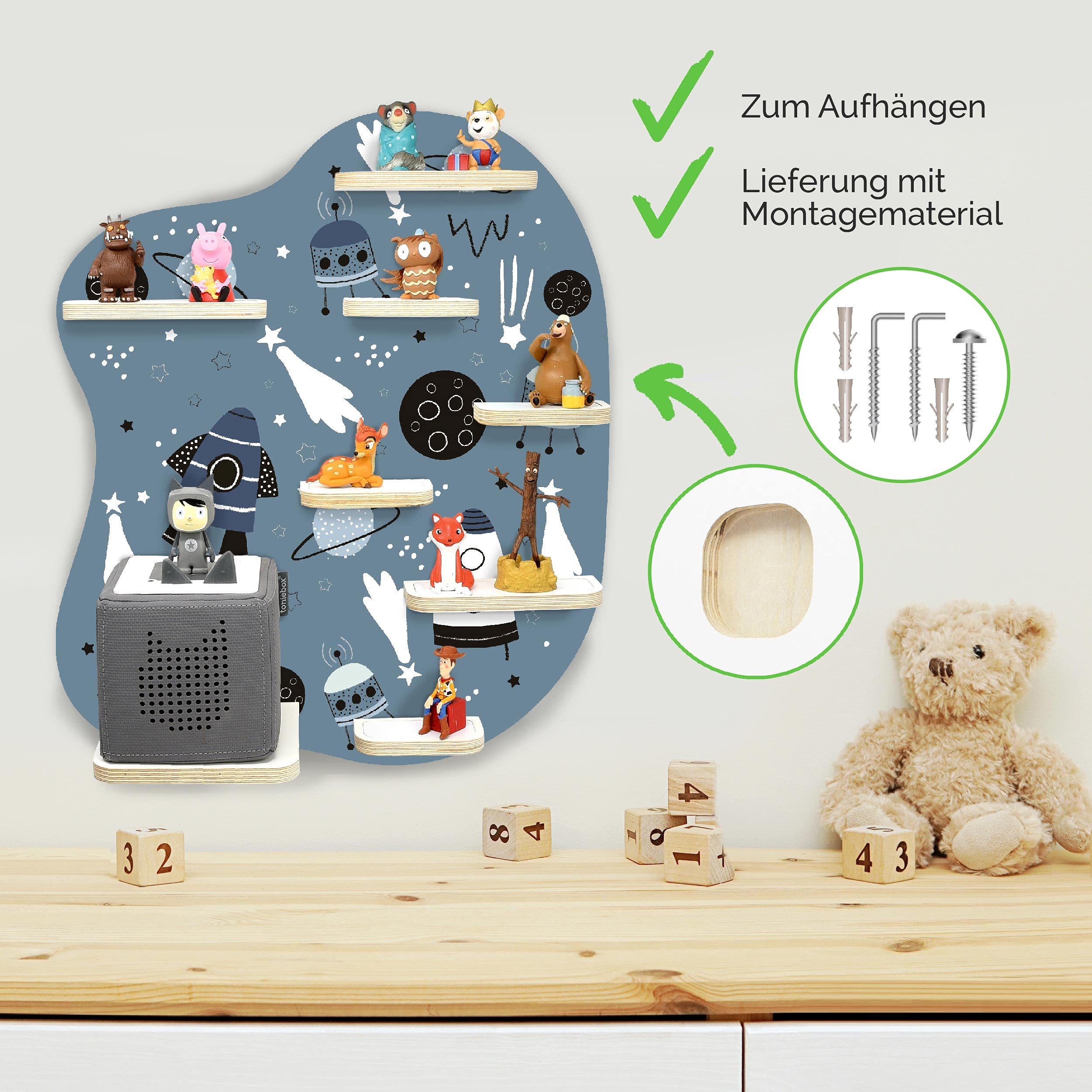 Estantería infantil para caja de música, diseño Universe, adecuada para cajas de música y aprox. 26 tonos, idea de regalo, juegos, coleccionable, para colgar