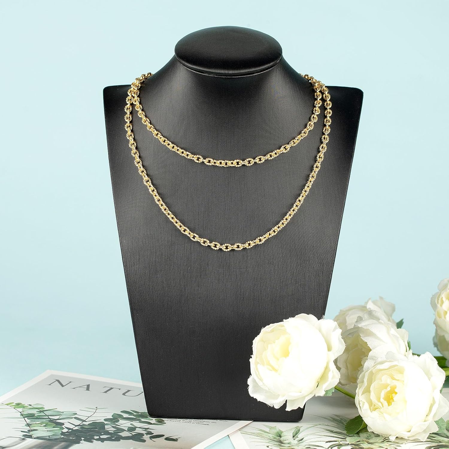 YOUBEIYEE 4 Meters 18K Gold Plated Chains for Jewelry Making Embossed Rolo Chain Light Gold Plated Brass Jewelry Chains with Jump Rings and Lobster Clasps - Image 7