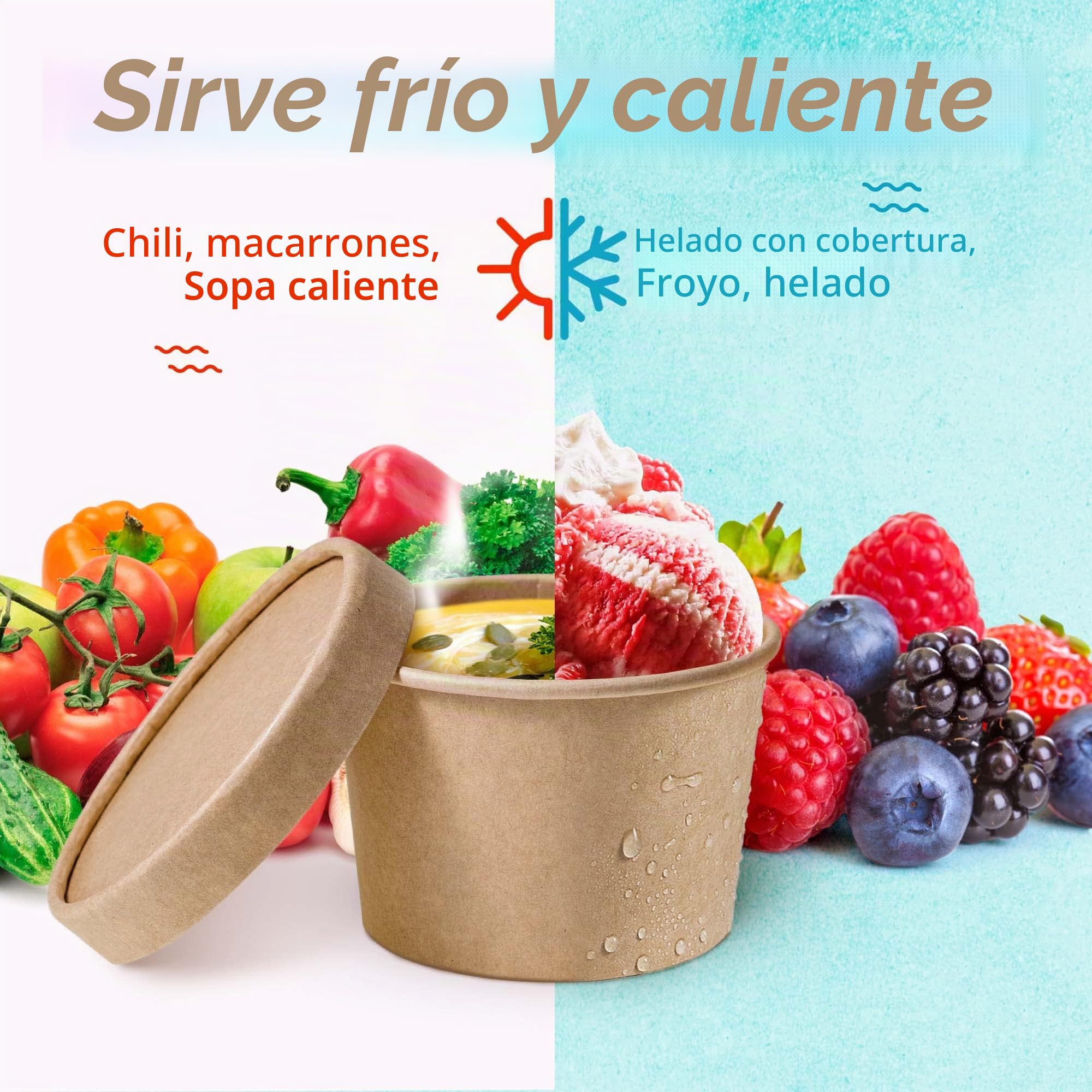 MATICAN Vasos de papel para helado con tapas, paquete de 40 tazas de sopa de 9 onzas con tapas, recipientes desechables para helado, 9 onzas, marrón kraft