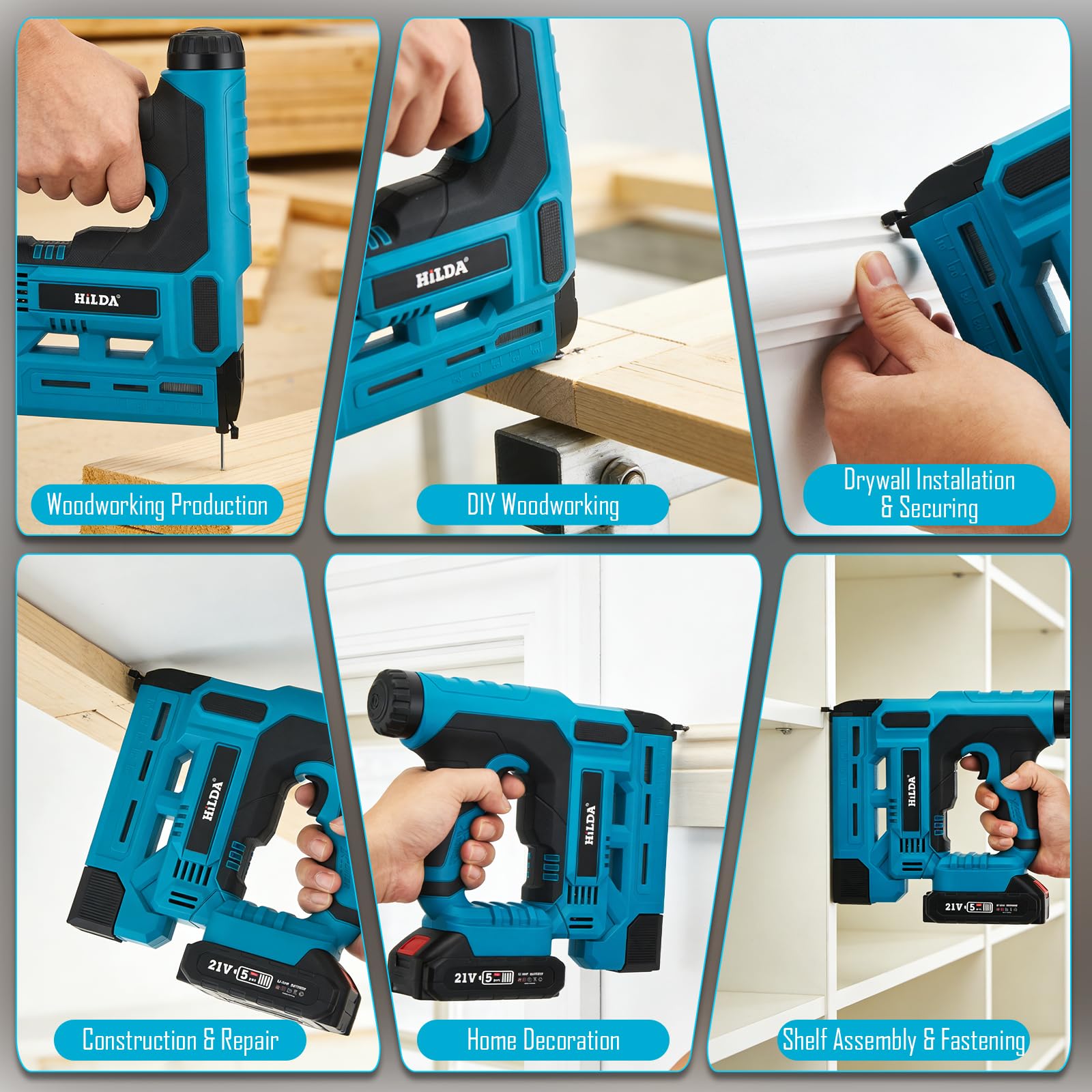 Set di chiodatrice elettrica a batteria Chiodatrice e graffatrice 2 in 1 con 2 batterie da 2.0Ah, 1000 chiodi/graffette inclusi - Profondità di chiodatura regolabile lavori di falegnameria e fai da te